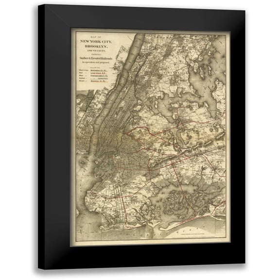 Harbick, N. 17x24 Black Modern Framed Museum Art Print Titled - 1885 NYC Map