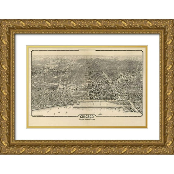 Harbick, N. 18x13 Gold Ornate Wood Framed with Double Matting Museum Art Print Titled - 1910 Chicago Map