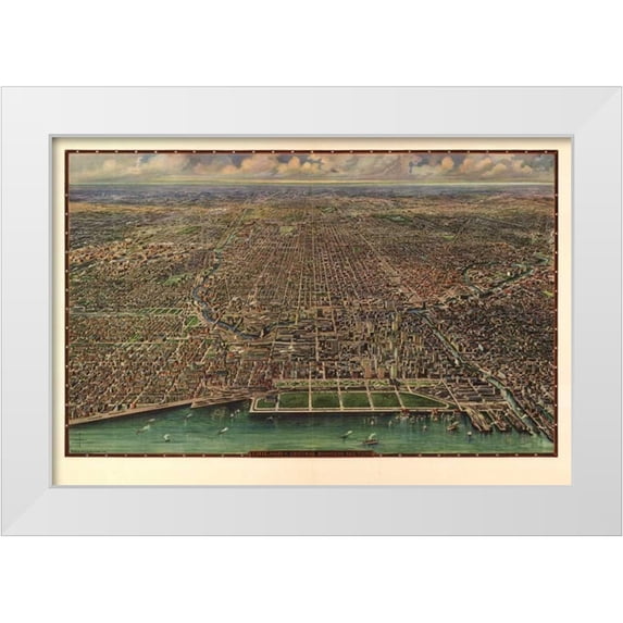 Harbick, N. 18x13 White Modern Wood Framed Museum Art Print Titled - 1916 Chicago Map