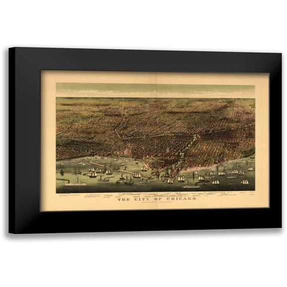 Harbick, N. 24x17 Black Modern Framed Museum Art Print Titled - 1892 Chicago Map