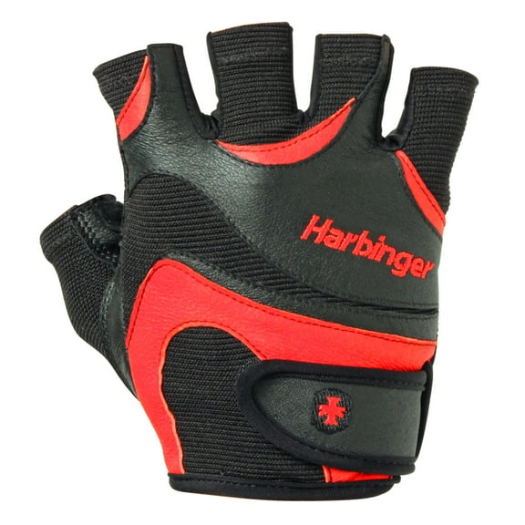 Harbinger FlexFit Non-Wristwrap Weightlifting Gloves with Flexible Cushioned Leather Palm (Pair), Red/Black, Large