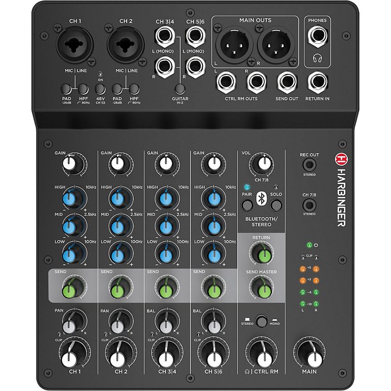 Mixer Audio RV-8 - 6/8 Canali, Bluetooth, USB MP3, Effetti Riverbero, Phantom Power, Assistenza Italia