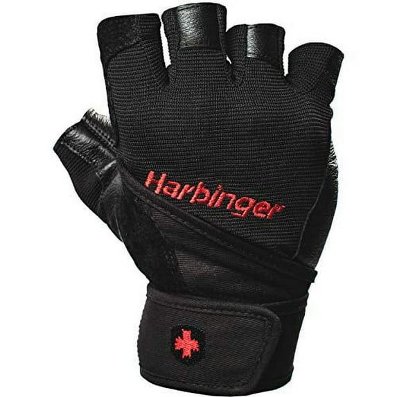 Harbinger Pro Wristwrap Weightlifting Gloves with Vented Cushioned Leather Palm (Pair), Small
