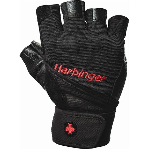 Harbinger Pro Wristwrap Weightlifting Gloves with Vented Cushioned Leather Palm (Pair) XL