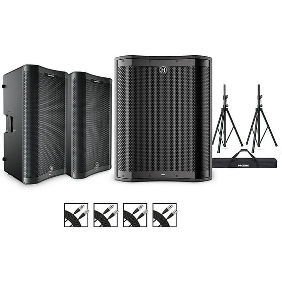 Harbinger VARI 3000 Series Powered Speakers Package With VS18 Subwoofer, Stands and Cables 15" Mains