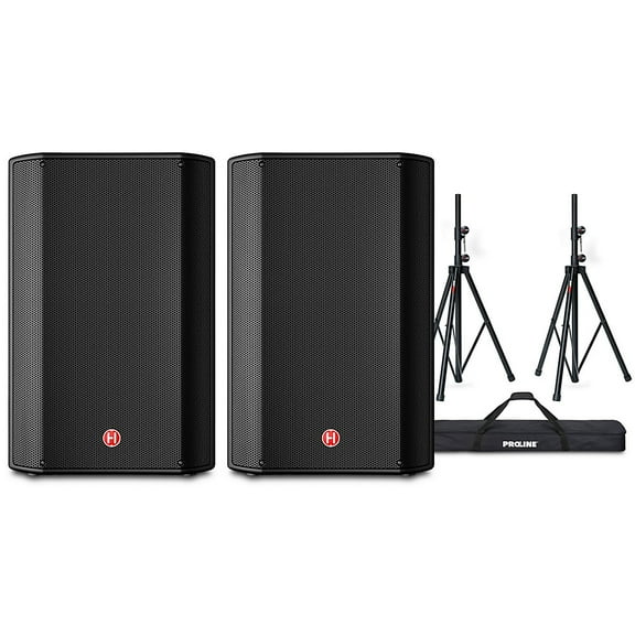 Harbinger VARI V1115 15" Powered Speakers Pair With Speaker Stands