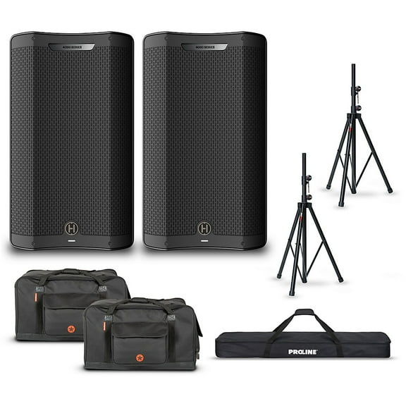 Harbinger VARI V4412 12" Powered Speakers Package With Bags & Stands