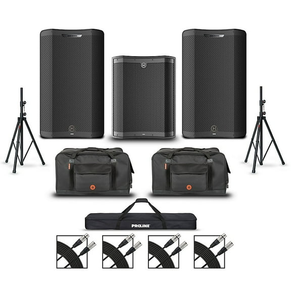Harbinger VARI V4415 15" Powered Speakers Package With VS18 18" Subwoofer, Stands, Bags & Cables