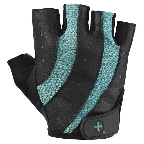Harbinger Women's Pro Gloves with Vented Cushioned Leather Palm for Weightlifting, Training, Fitness, and Gym Workouts,Black/Teal Small