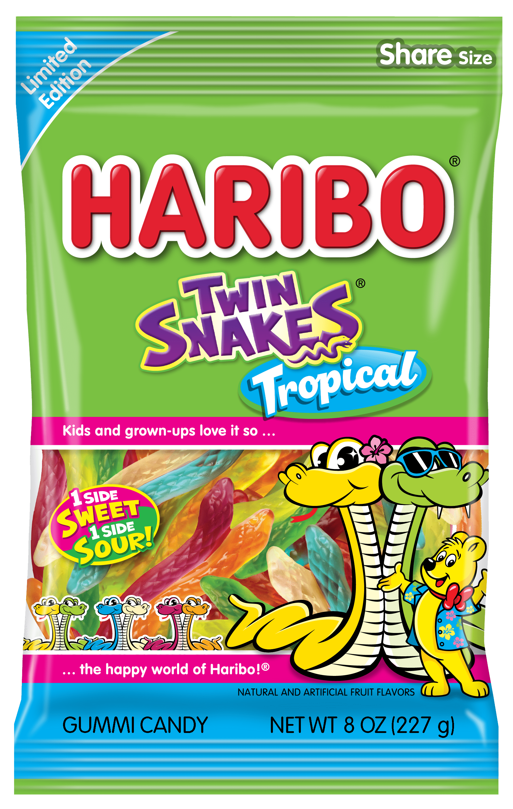 Harbio Twin Snakes Gummies Tropical Gummy Candy, 8oz, Share Size Peg Bag