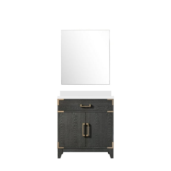 Harbor 30 in W x 22 in D Black Oak Single Bath Vanity, White Quartz Top and 28 in Mirror