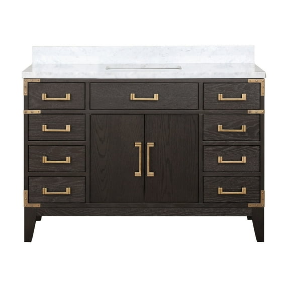 Harbor 48 in W x 22 in D Brown Oak Single Bath Vanity and Carrara Marble Top