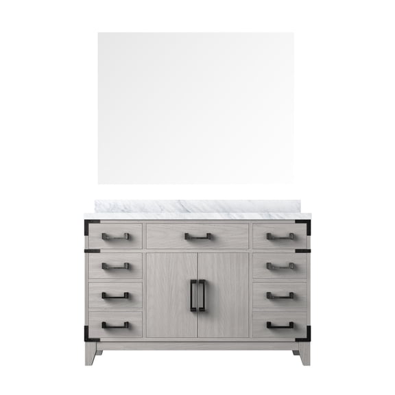Harbor 48 in W x 22 in D White Oak Single Bath Vanity, Carrara Marble Top and 46 in Mirror