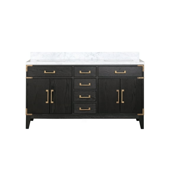Harbor 60 in W x 22 in D Black Oak Double Bath Vanity and Carrara Marble Top