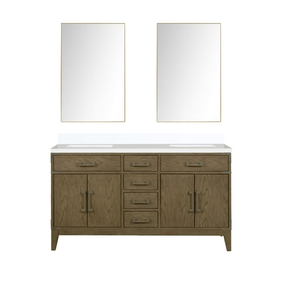 Harbor 60 in W x 22 in D Grey Oak Double Bath Vanity, Cultured Marble Top and 28 in Mirrors