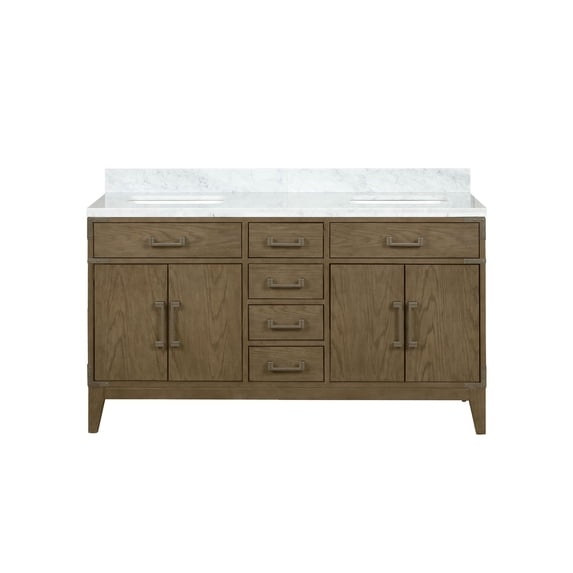 Harbor 60 in W x 22 in D Grey Oak Double Bath Vanity and Carrara Marble Top