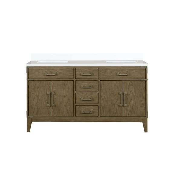 Harbor 60 in W x 22 in D Grey Oak Double Bath Vanity and White Quartz Top