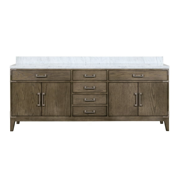 Harbor 84 in W x 22 in D Grey Oak Double Bath Vanity and Carrara Marble Top