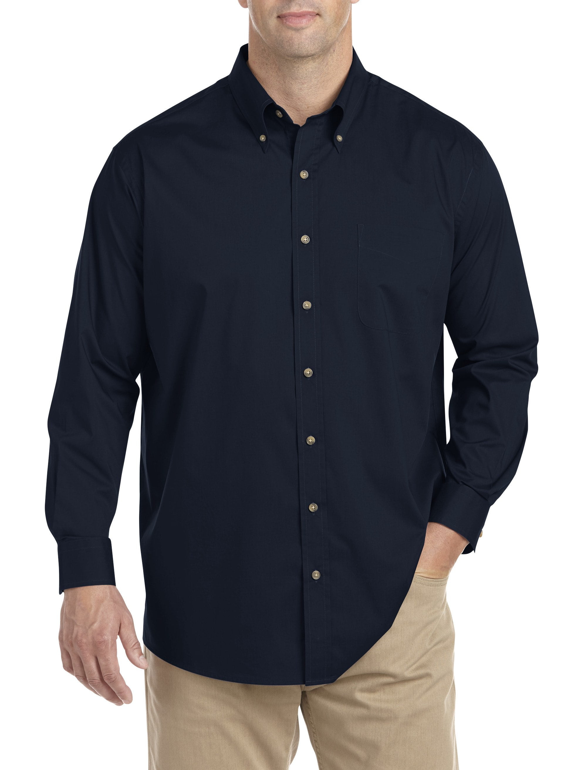 Harbor Bay by DXL Big and Tall Men's EasyCare Solid Sport Shirt, Navy