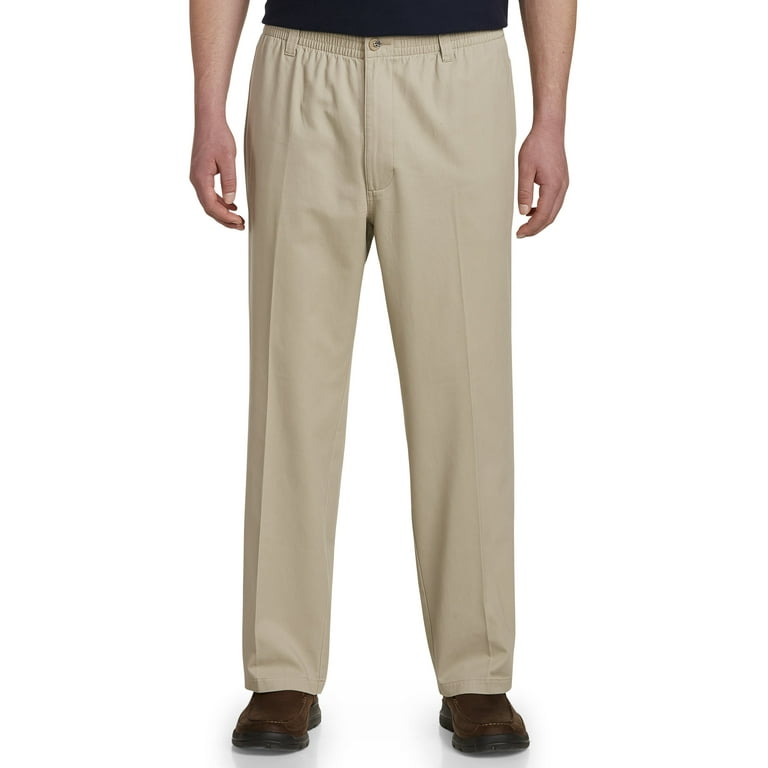 Harbor Bay by DXL Big and Tall Men's Elastic-Waist Pants, Khaki