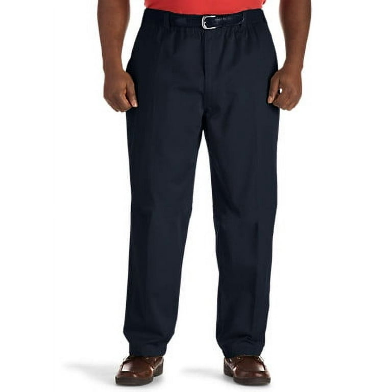 Harbor Bay by DXL Big and Tall Men's Elastic-Waist Twill Pants, Navy, 2X,  34L, Long Rise 