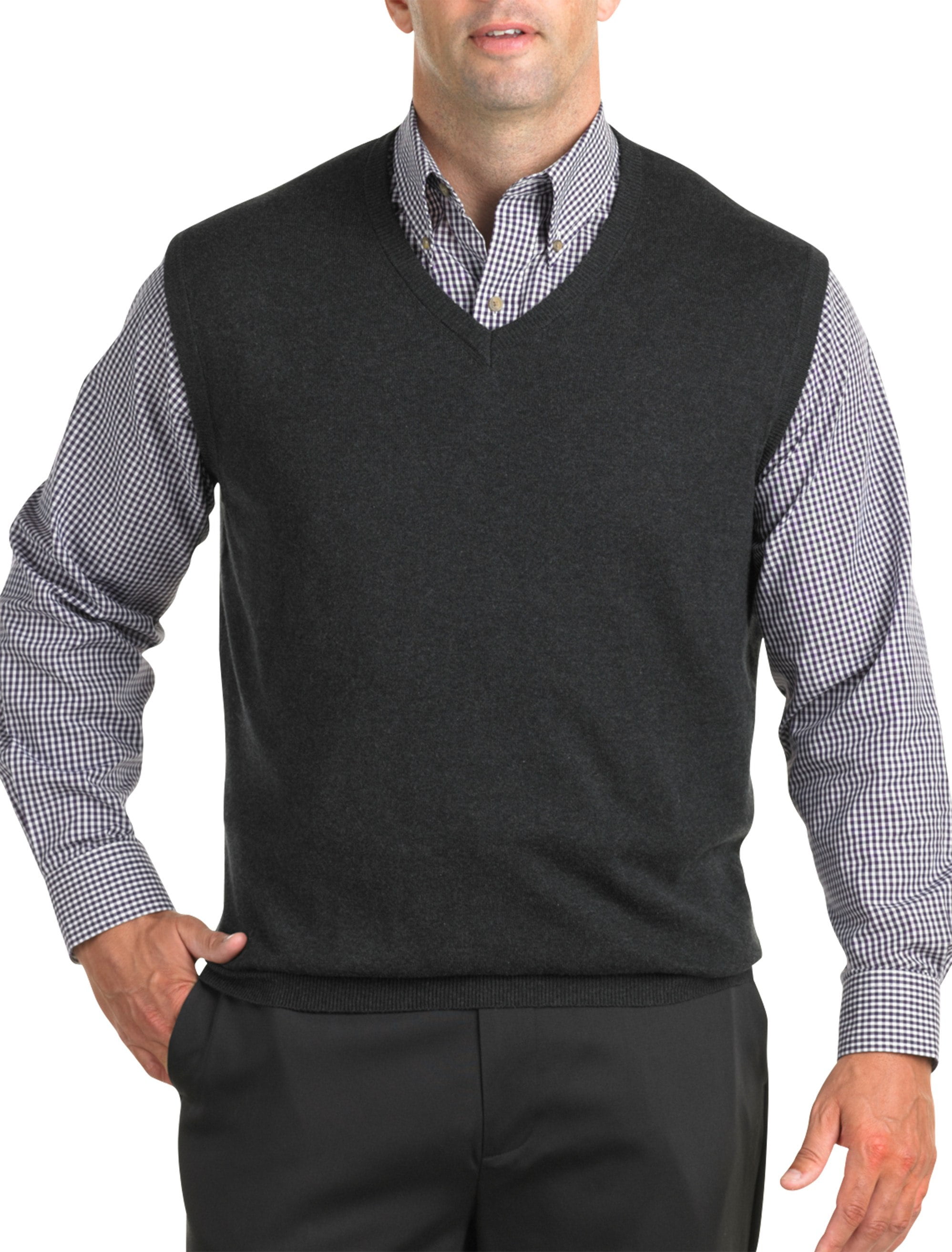 Harbor Bay by DXL Big and Tall Men s V Neck Sweater Vest Carbon Heather 3XL Tall