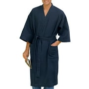Harbor Bay by DXL Big and Tall Men's Waffle-Knit Kimono Robe, Navy, 5XL/6XL