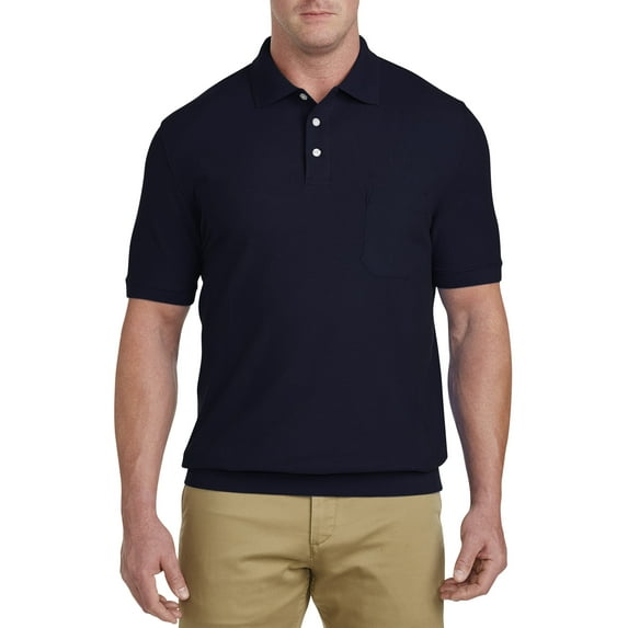 Harbor Bay by DXL Big and Tall Men's Banded-Bottom Pique Polo Shirt, Navy, 1XL