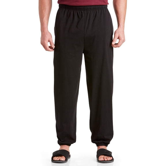 Harbor Bay by DXL Big and Tall Men's Cinched-Hem Jersey Pants, Black, 4XLT
