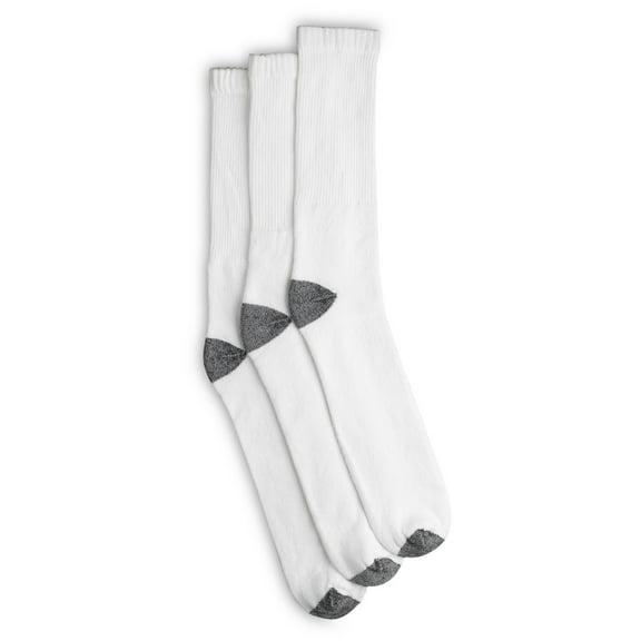 Harbor Bay by DXL Big and Tall Men's Continuous Comfort Crew Socks, White, Fits Sizes 13-16, Pack of 3