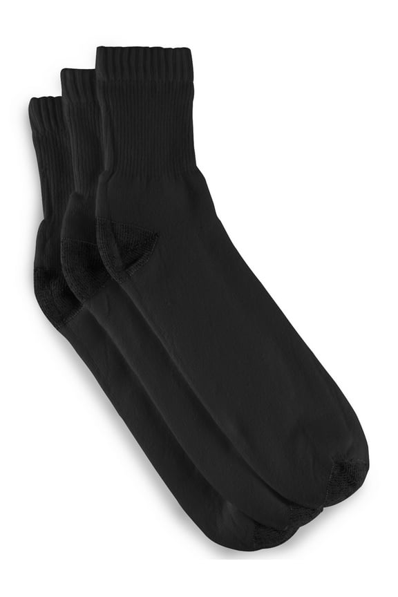 by DXL Big and Tall Men's Continuous Comfort Quarter Crew Socks, Black, Fits Sizes 13-16, Pack of 3