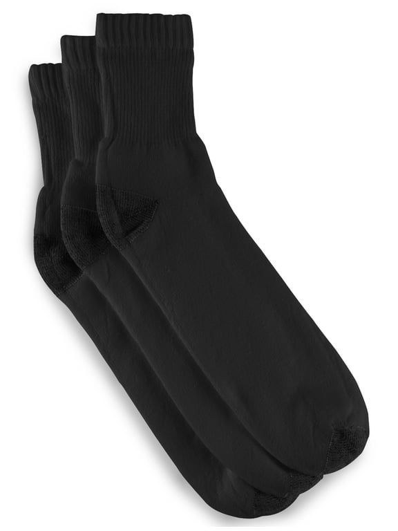 by DXL Big and Tall Men's Continuous Comfort Quarter Crew Socks, Black, Fits Sizes 13-16, Pack of 3