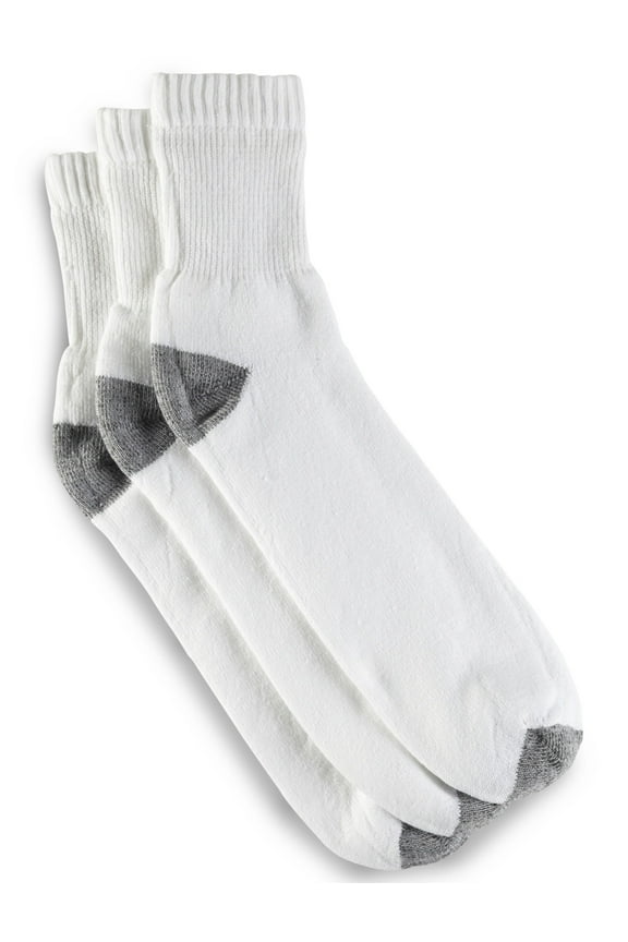 by DXL Big and Tall Men's Continuous Comfort Quarter Crew Socks, White, Fits Sizes 13-16, Pack of 3