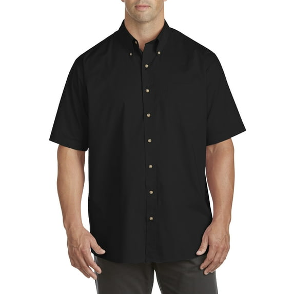 Harbor Bay by DXL Big and Tall Men's Easy-Care Solid Sport Shirt, Black, 7XLT