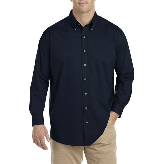 Harbor Bay by DXL Big and Tall Men's Easy-Care Solid Sport Shirt, Navy, 2XL