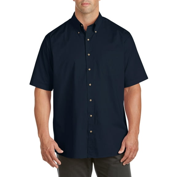 Harbor Bay by DXL Big and Tall Men's Easy-Care Solid Sport Shirt, Navy, 7XLT