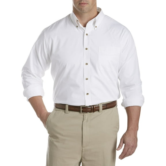 Harbor Bay by DXL Big and Tall Men's Easy-Care Solid Sport Shirt, White, 7XLT