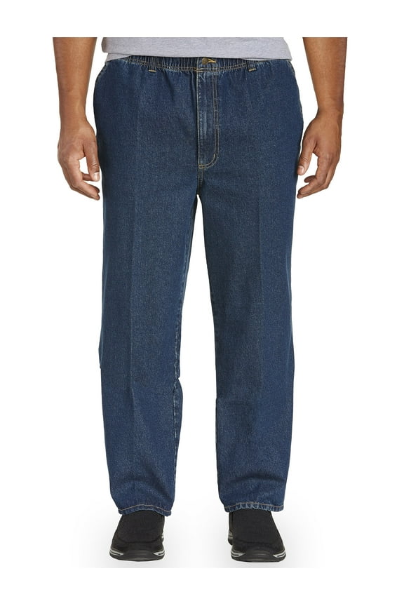 by DXL Big and Tall Men's Full-Elastic Waist Jeans, Dark Stonewash, 2X Waist/28 Inseam