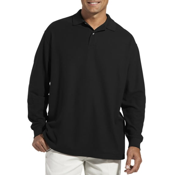 Harbor Bay by DXL Big and Tall Men's Honeycomb Piqu� Polo Shirt, Black, 5XLT