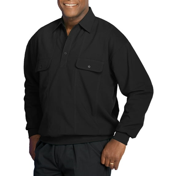 Harbor Bay by DXL Big and Tall Men's Long-Sleeve Mesh Panel Banded-Bottom Shirt, Black, 5XL