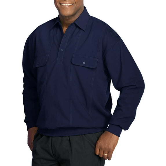 Harbor Bay by DXL Big and Tall Men's Long-Sleeve Mesh Panel Banded-Bottom Shirt, Navy, 3XL