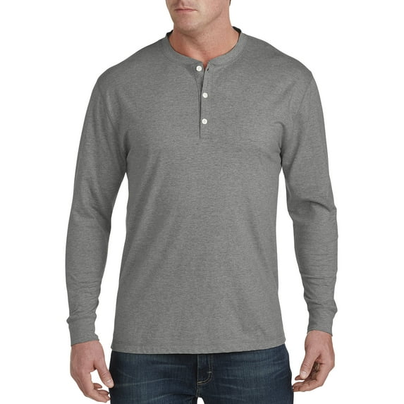Harbor Bay by DXL Big and Tall Men's Long-Sleeve Wicking Henley Shirt, Granite Heather, 4XLT