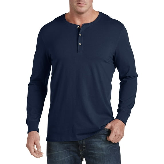 Harbor Bay by DXL Big and Tall Men's Long-Sleeve Wicking Henley Shirt, Navy, 3XL