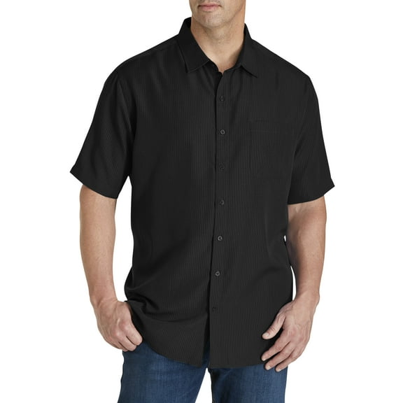 Harbor Bay by DXL Big and Tall Men's Microfiber Comfort Grid Sport Shirt, Black, 2XLT