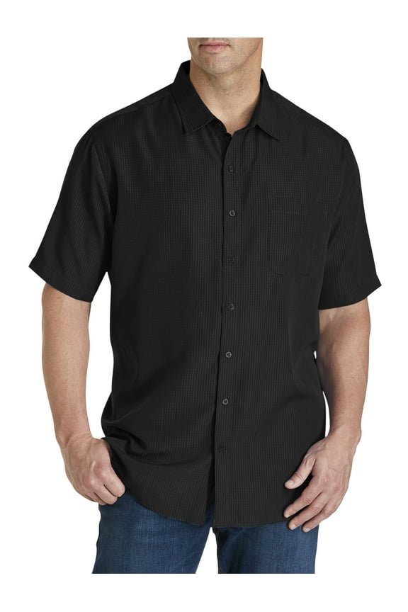 by DXL Big and Tall Men's Microfiber Comfort Grid Sport Shirt, Black, 5XLT