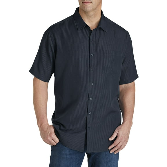 Harbor Bay by DXL Big and Tall Men's Microfiber Comfort Grid Sport Shirt, Navy, 2XL