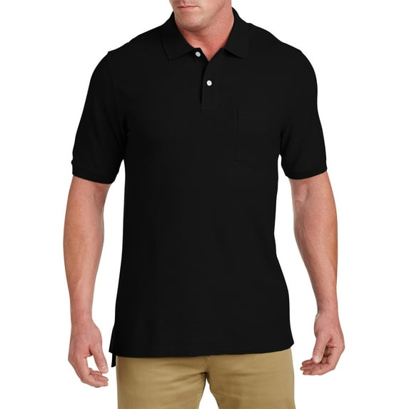 Harbor Bay by DXL Big and Tall Men's Pocket Pique Polo Shirt, Black, 3XLT