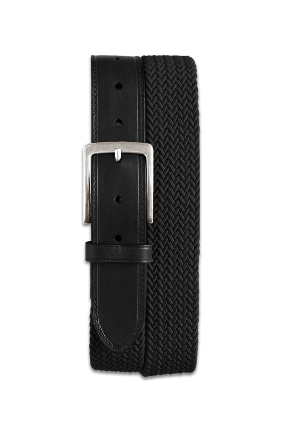 by DXL Big and Tall Men's Stretch Braided Leather Belt, Black, 54/56
