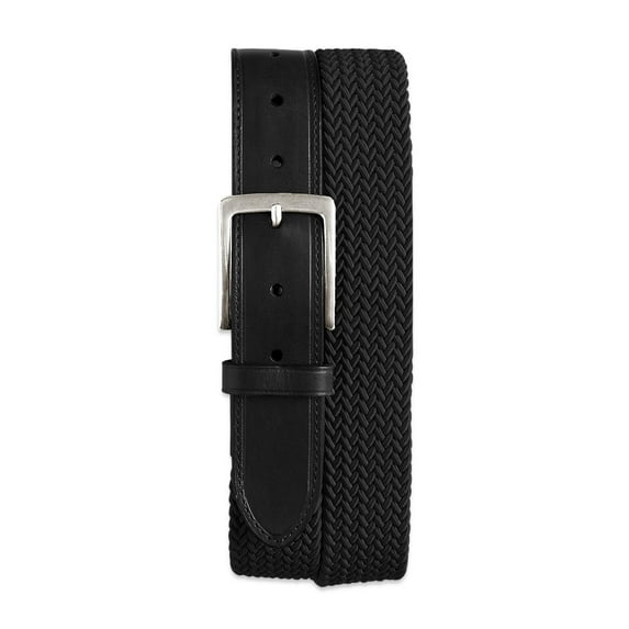 Harbor Bay by DXL Big and Tall Men's Stretch Braided Leather Belt, Black, 66/68