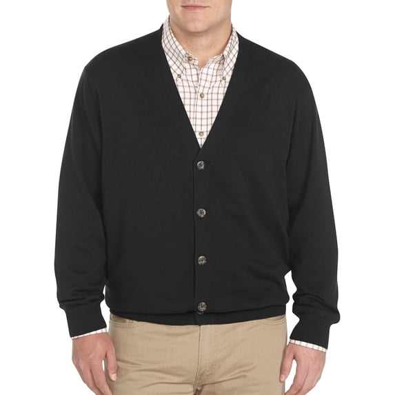 Harbor Bay by DXL Big and Tall Men's V-Neck Cardigan Sweater, Black, 2XL